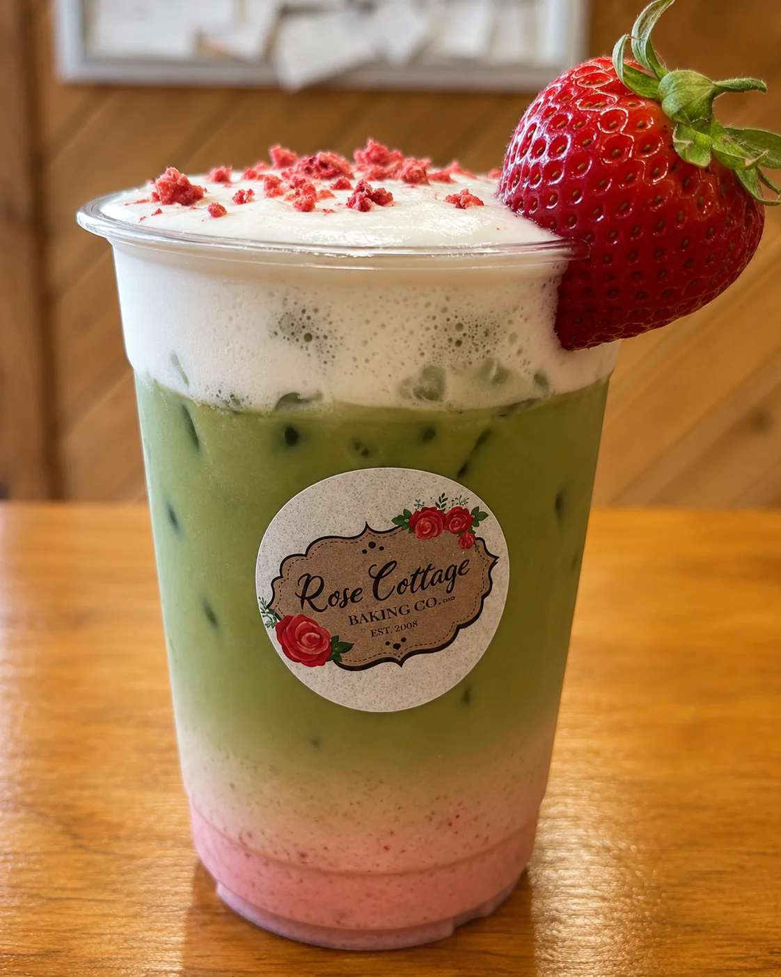 Rose Cottage Baking Co. Strawberry Matcha Latte